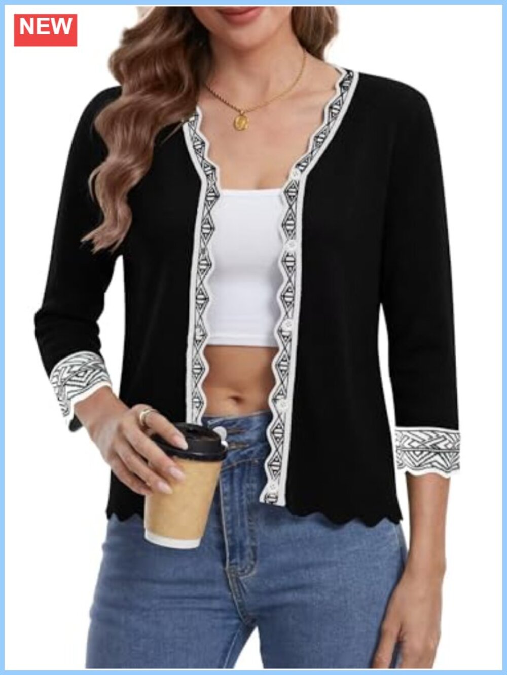 Womens 3/4 Sleeve V Neck Cardigan Lightweight Knit Button Down Shrug